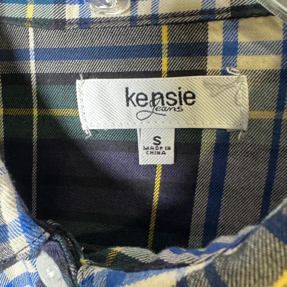 Kensie Jeans Peplum Women's Small Blue Green Plaid Button Down Shirt Cotton - Picture 3 of 8